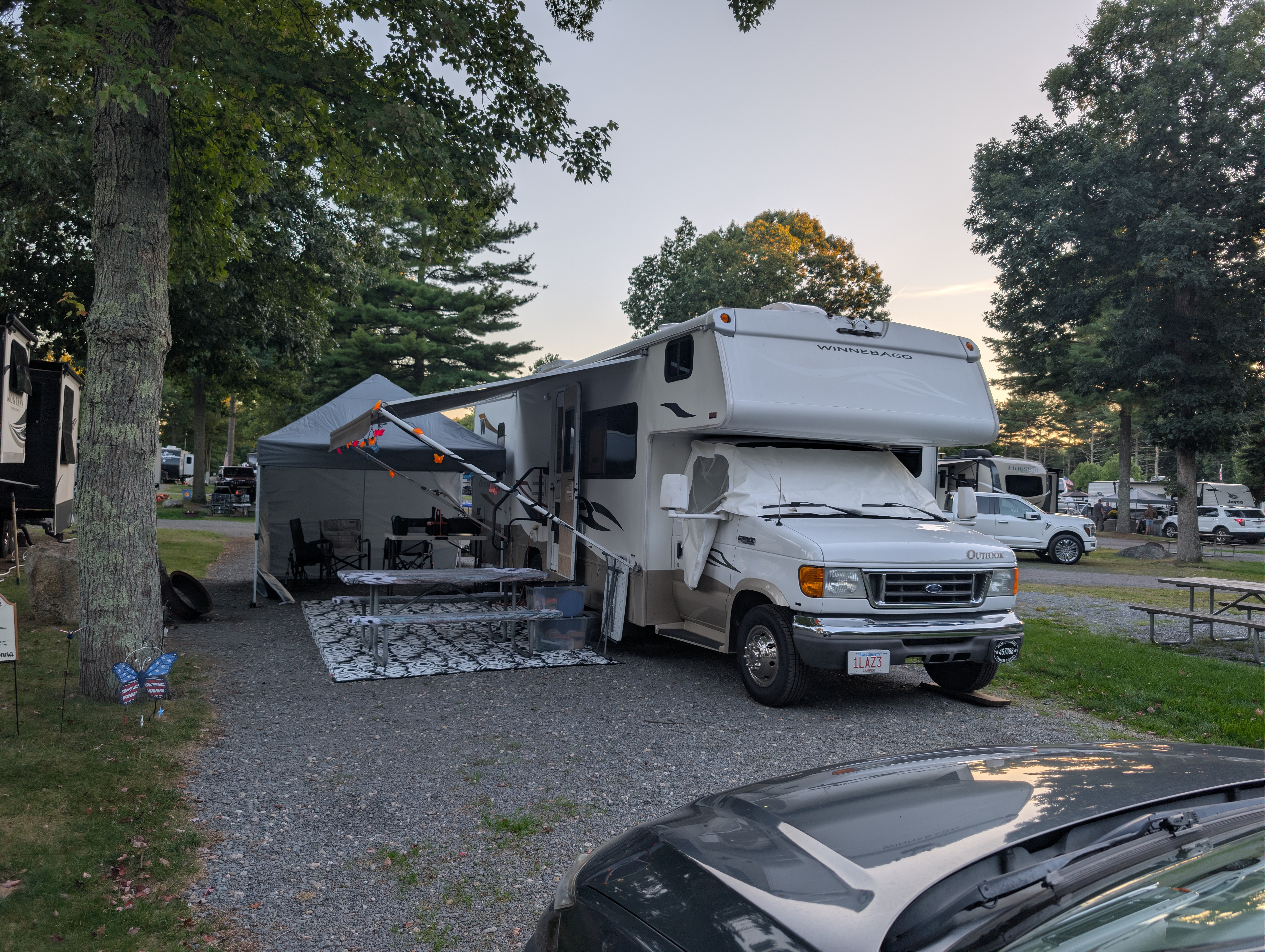 Motorhome and decorated campsite during Family Fall Fest